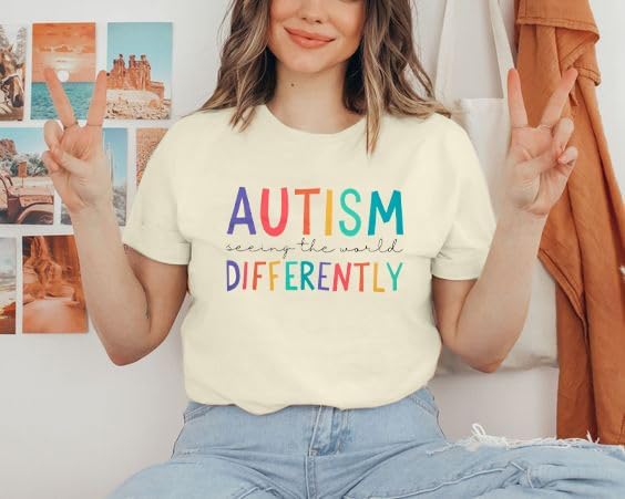 ASTANFY Autism Awareness Shirt Women Autism Seeing The World Differently T-Shirt Casual Bleached Inspirational Tee Tops