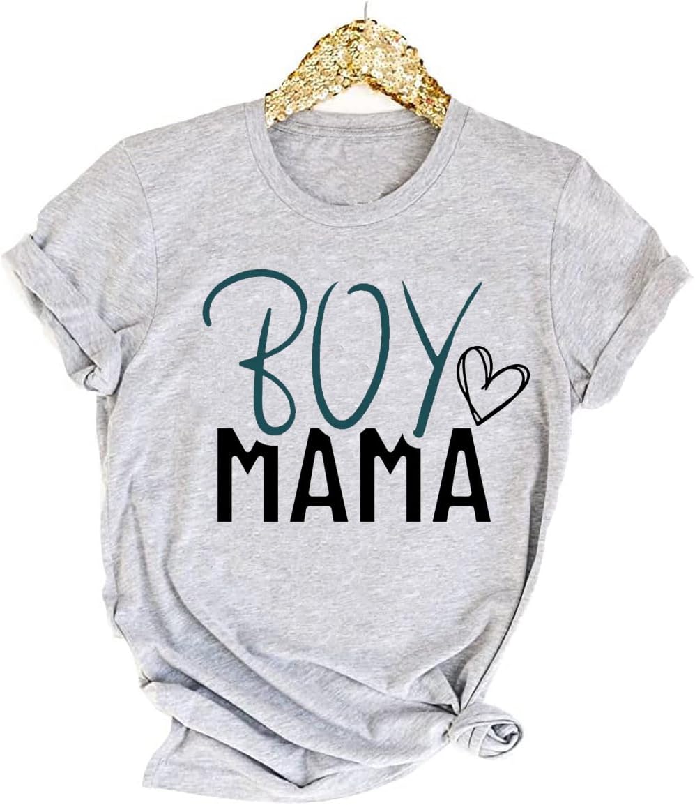 Womens Boy Mama Shirt Casual Letter Printed Boy Mom T-Shirts Short Sleeve Mother's Day Graphic Tee Tops Mother Shirt