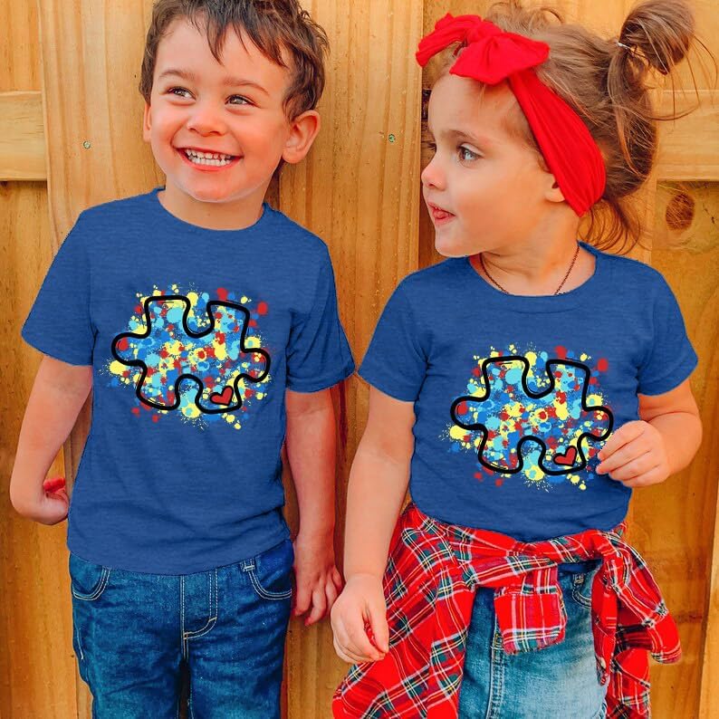 Autism Awareness Shirt Kids Puzzle Piece Autism Support Graphic T-Shirt Toddler Boys Girls Autistic Tops