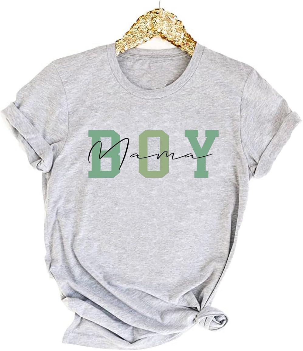 Womens Boy Mama Shirt Casual Letter Printed Boy Mom T-Shirts Short Sleeve Mother's Day Graphic Tee Tops Mother Shirt