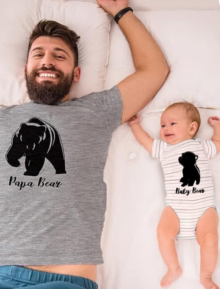 Tstars Papa & Baby Bear Dad and Son Daughter Matching Shirts Fathers Day New Dads Gift Father and Infant Shirt Set