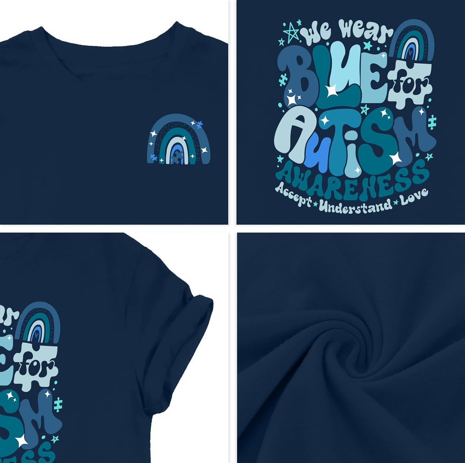 LAZYCHILD Autism Awareness Shirt for Women: Blue Autism Awareness Shirts We Wear Blue T-Shirt Puzzle Piece Tee Tops