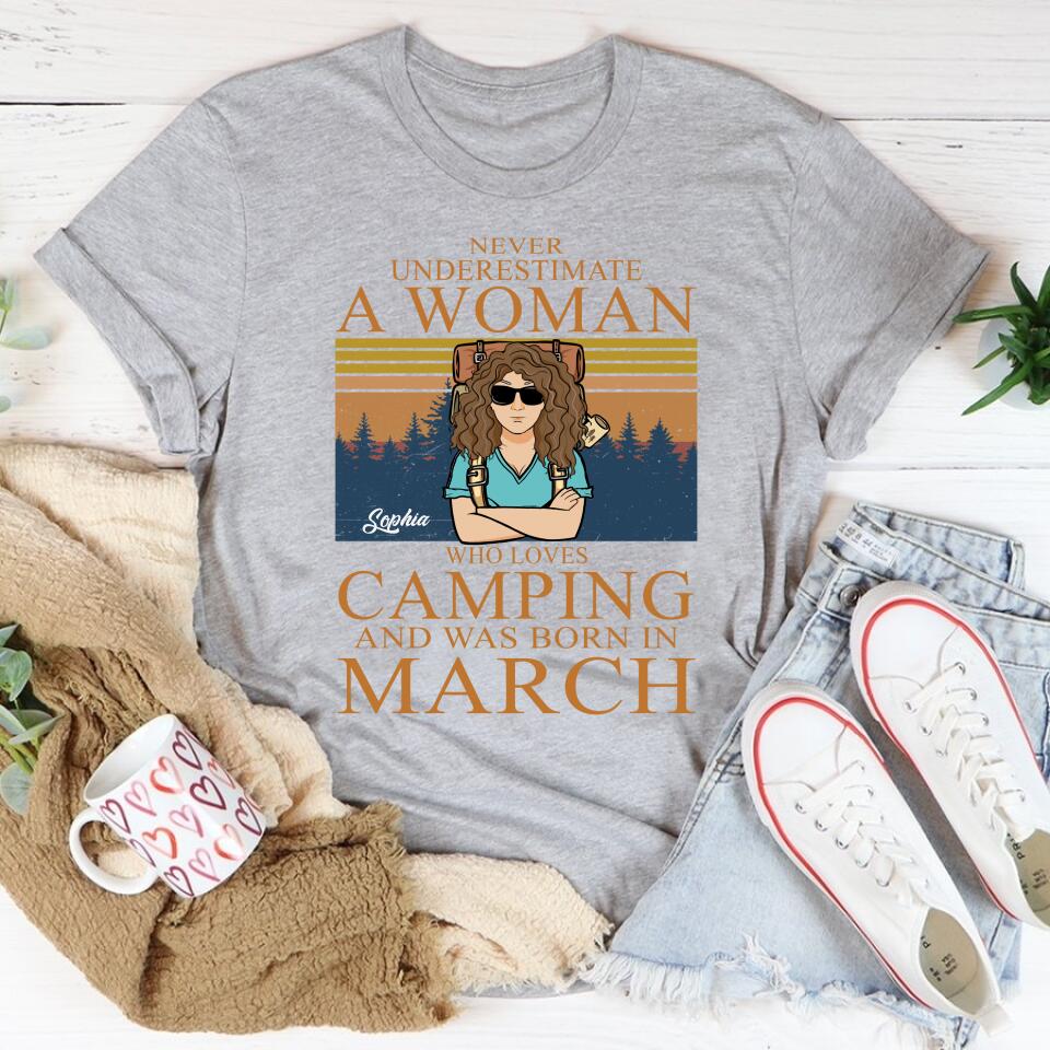 March Birthday Shirts, Custom Birthday Shirt, A Queen Was Born In March, March Birthday Gifts, March Birthday Shirts For Women, Camping Birthday Shirt, Never underestimate a Woman Who Loves Camping, Campers Gift, Camping Lover Unisex Cotton T Shirt