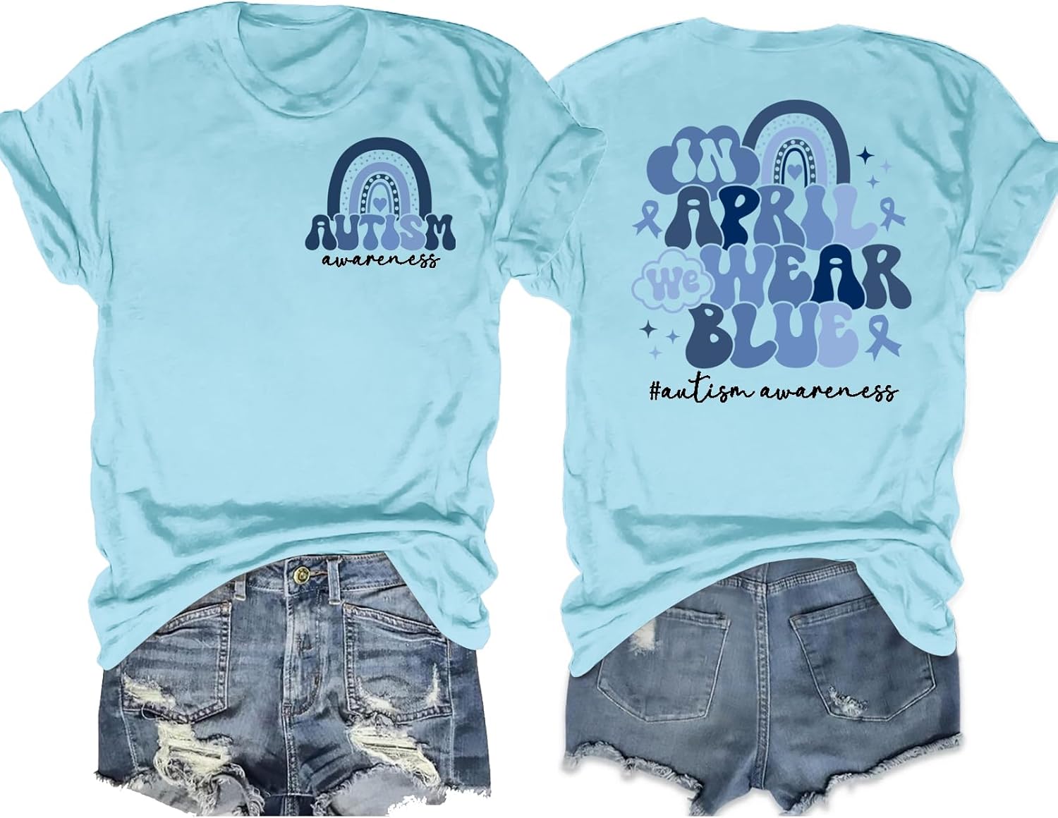 LAZYCHILD Autism Awareness Shirt for Women: Blue Autism Awareness Shirts We Wear Blue T-Shirt Puzzle Piece Tee Tops