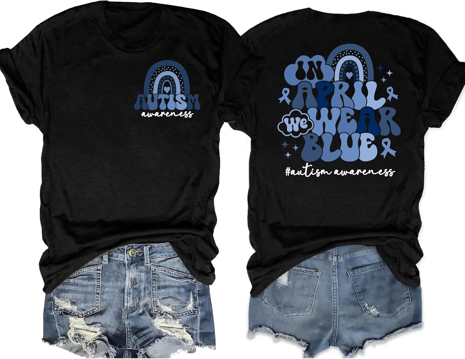 LAZYCHILD Autism Awareness Shirt for Women: Blue Autism Awareness Shirts We Wear Blue T-Shirt Puzzle Piece Tee Tops