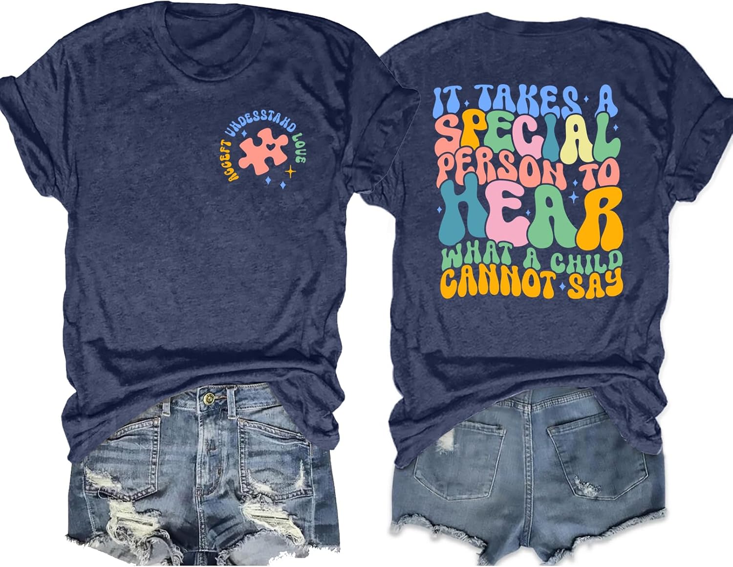 Autism Awareness Shirt for Women: Autism Acceptance Puzzle Piece Tshirt Autism Mom Tee Support Autism Teacher Tops