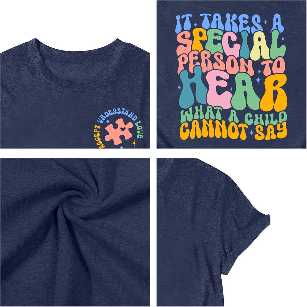 Autism Awareness Shirt for Women: Autism Acceptance Puzzle Piece Tshirt Autism Mom Tee Support Autism Teacher Tops