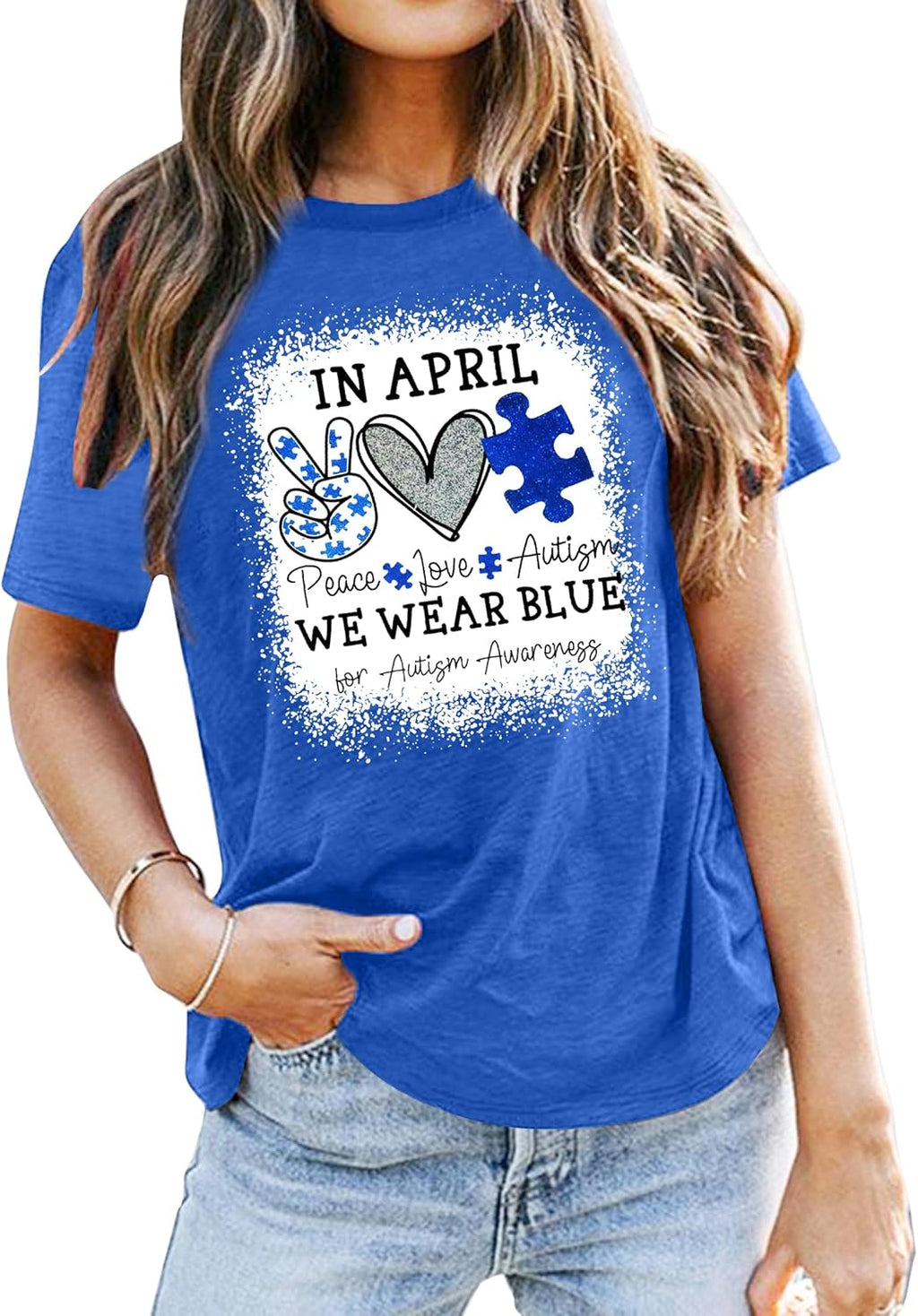 Autism Awareness Shirts Women Autistic Support Tshirt Puzzle Piece Heart Graphic Inspirational Tops