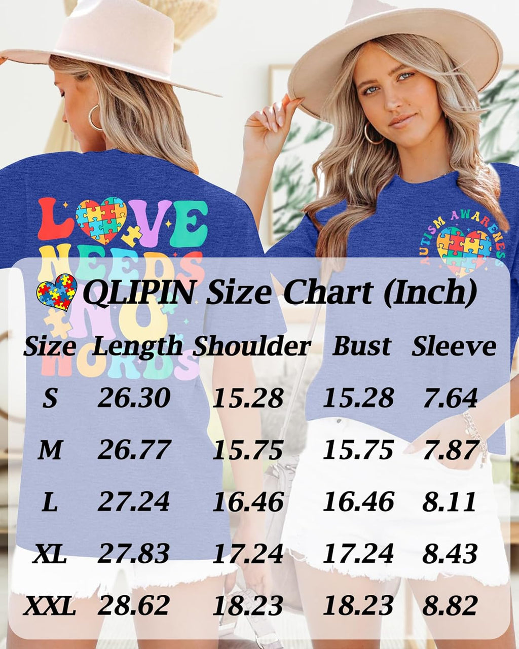 Autism Awareness Shirt Women Love Needs No Words Shirt Autism Special Education Love Heart Puzzle Piece Short Sleeve Tee
