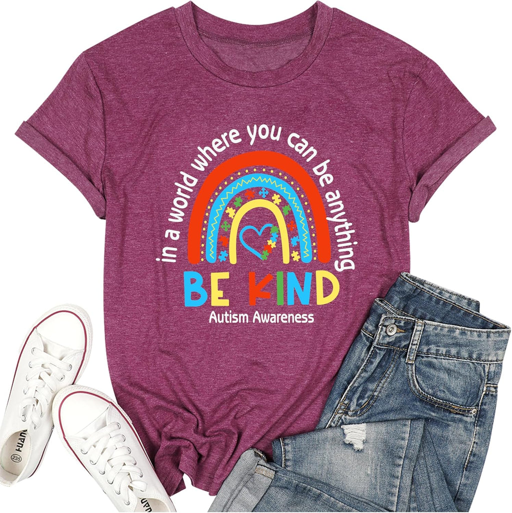 Autism Awareness Shirt Women Autism Acceptance Shirt Be Kind Shirt for Women Autism Support Tee Tops