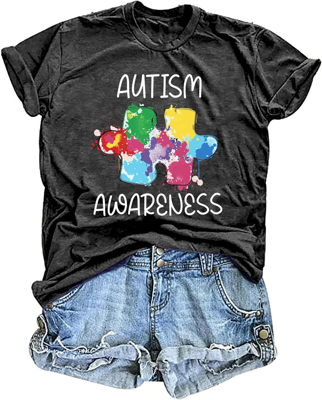 Autism Awareness Shirts Women Autistic Support Tshirt Puzzle Piece Heart Graphic Inspirational Tops