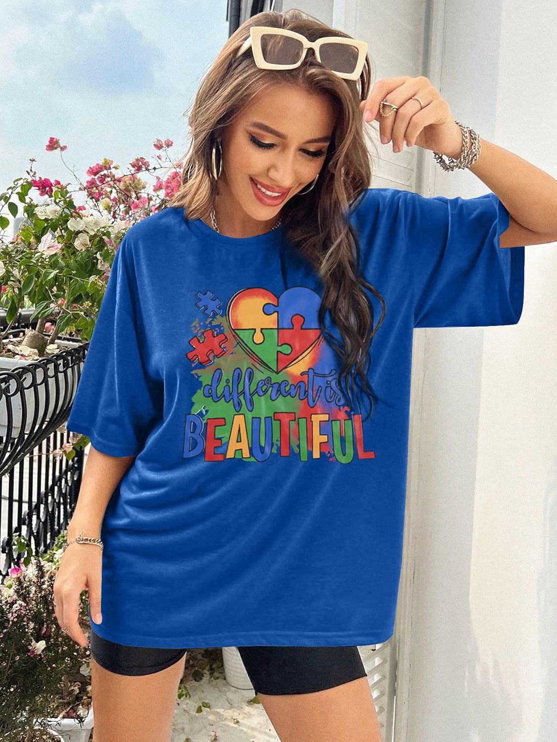 Autism Awareness Women Oversized Shirt Different is Beautiful Autism T Shirts Special Education Teacher Tee Tops
