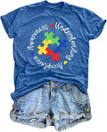 Autism Awareness Shirts Women Autistic Support Tshirt Puzzle Piece Heart Graphic Inspirational Tops