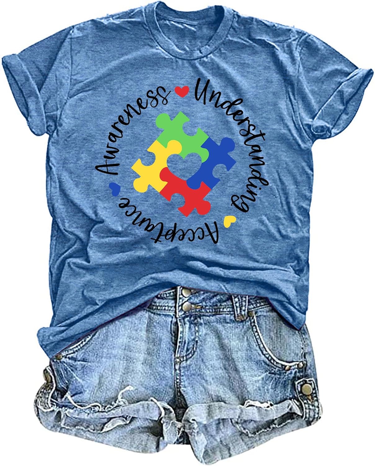 Autism Awareness Shirts Women Autistic Support Tshirt Puzzle Piece Heart Graphic Inspirational Tops