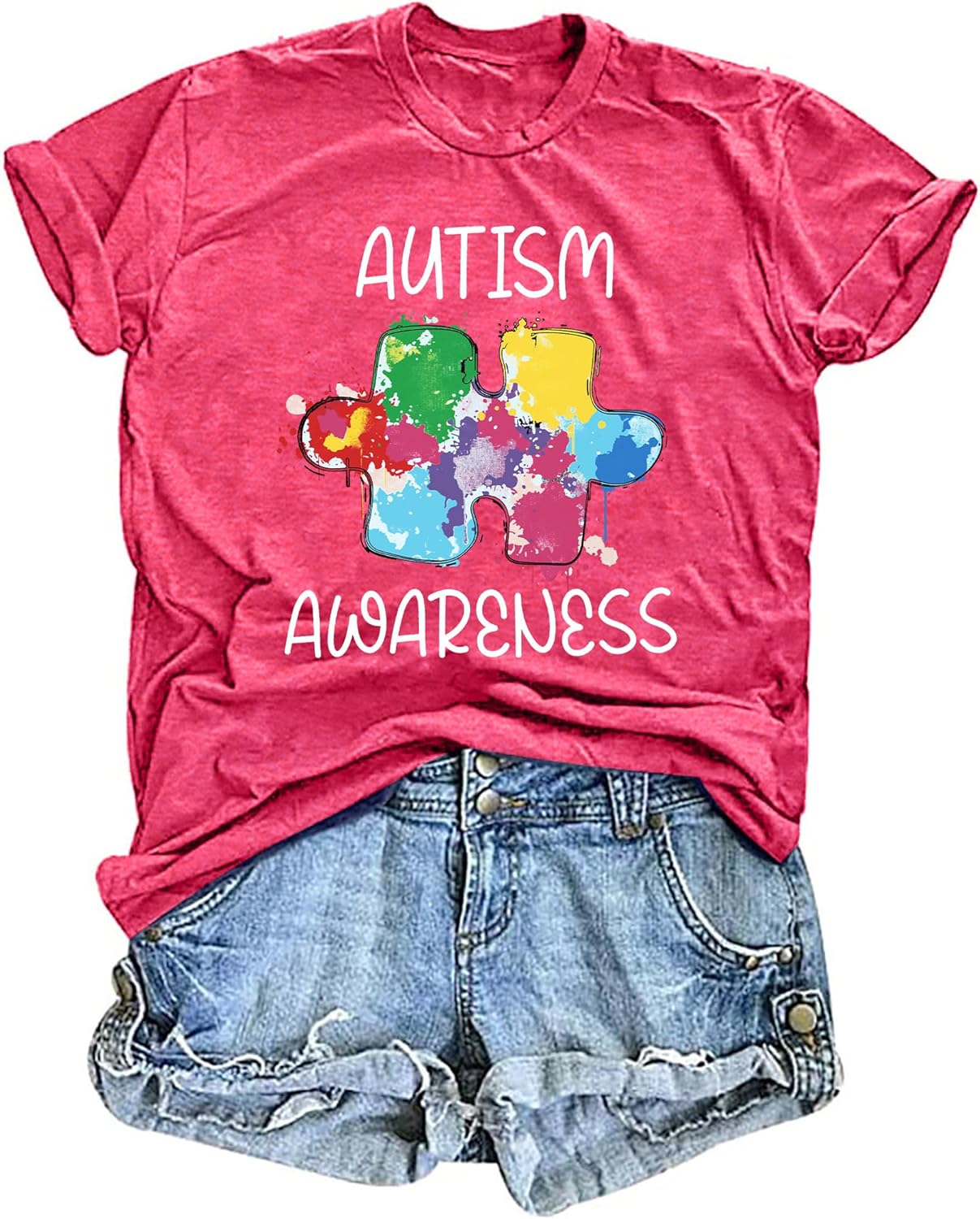Autism Awareness Shirts Women Autistic Support Tshirt Puzzle Piece Heart Graphic Inspirational Tops