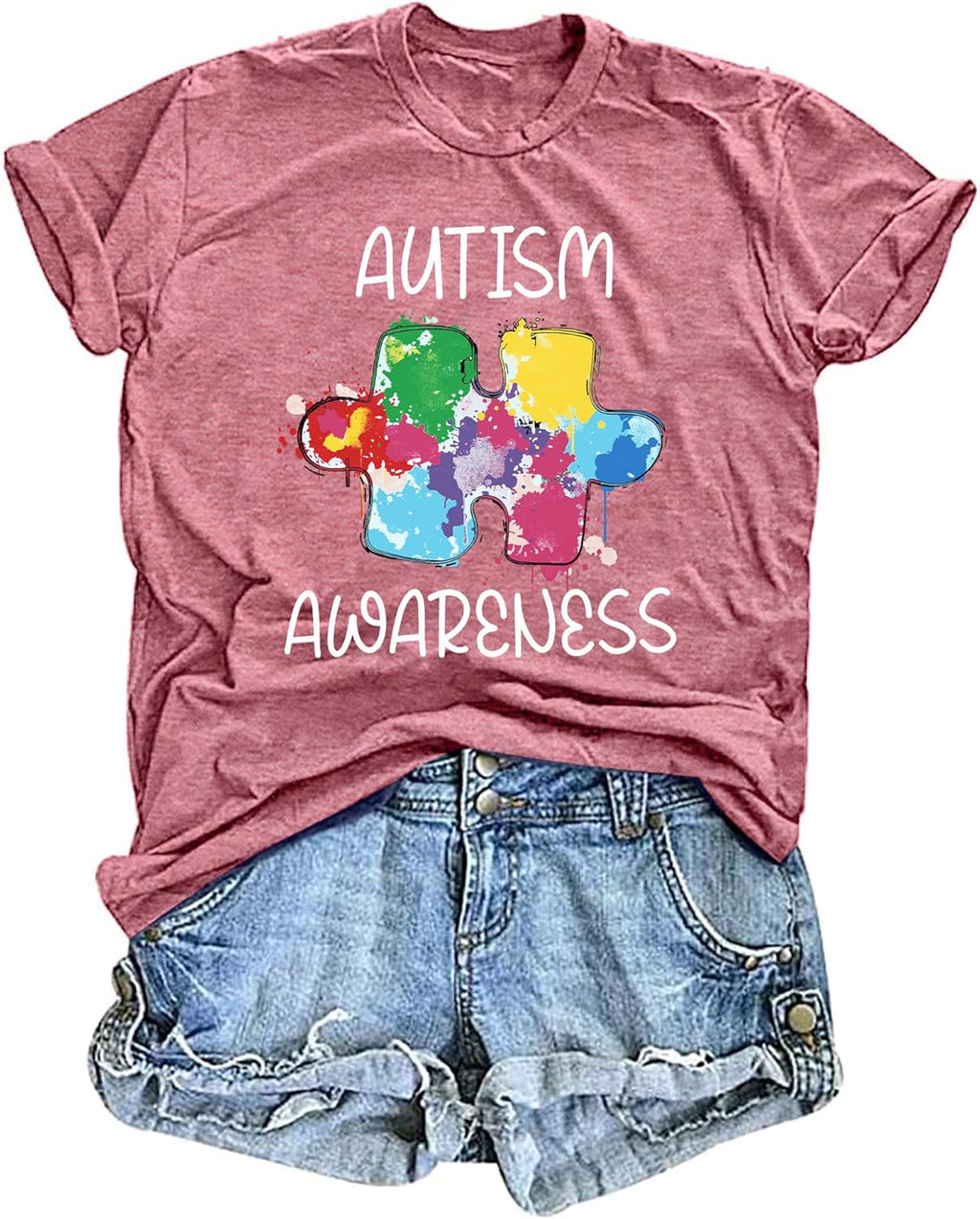 Autism Awareness Shirts Women Autistic Support Tshirt Puzzle Piece Heart Graphic Inspirational Tops