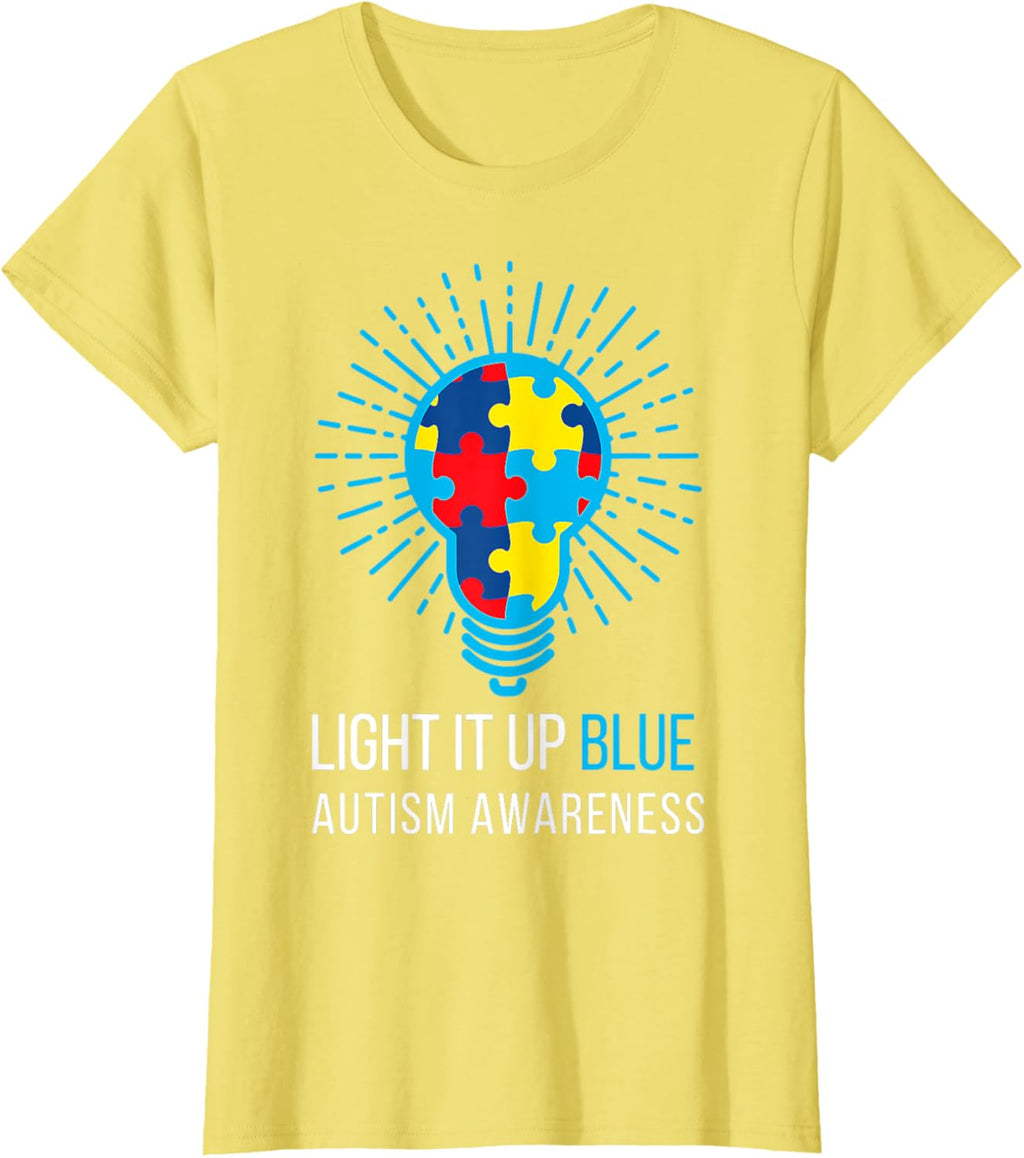 Light It Up Blue Autism Awareness Ribbon Puzzle Pieces