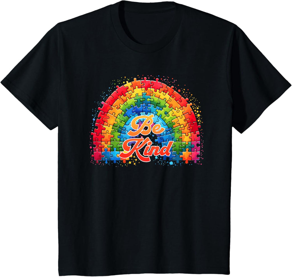 Autism Awareness Colorful Puzzles Rainbow Symbol Be Kind