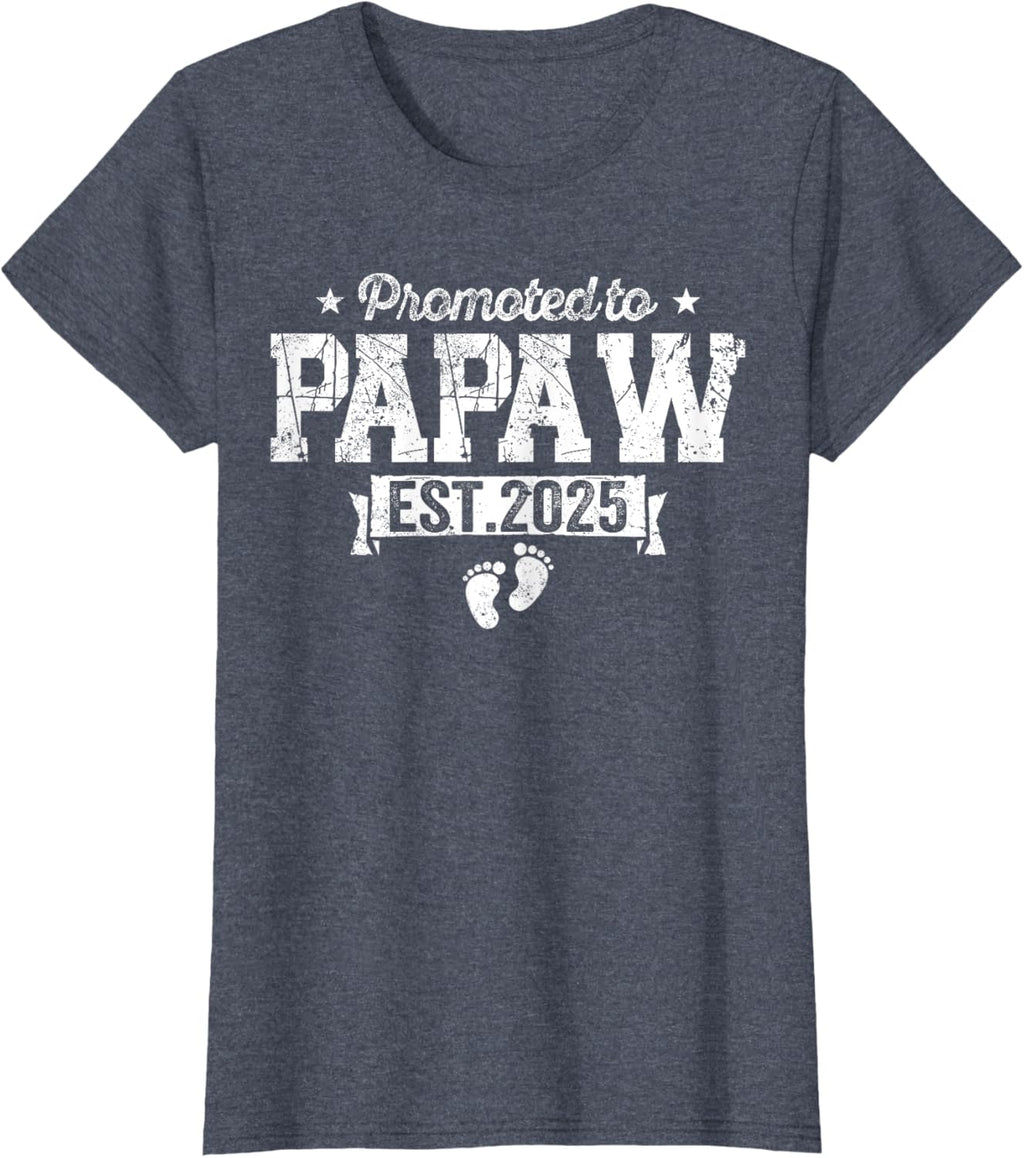 Retro Promoted To Papaw 2025 New Papaw First Father's Day T-Shirt, Small, Black