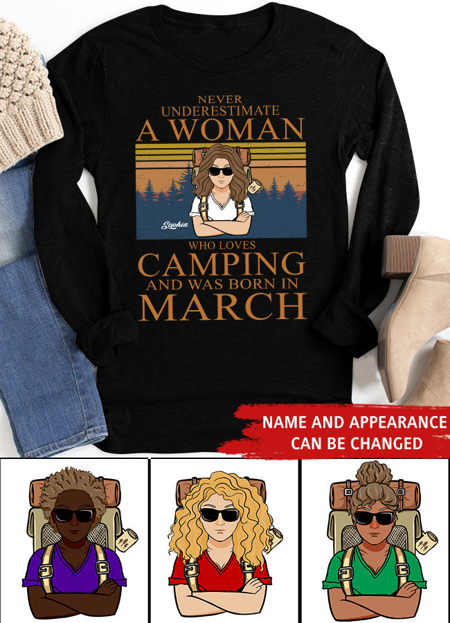 March Birthday Shirts, Custom Birthday Shirt, A Queen Was Born In March, March Birthday Gifts, March Birthday Shirts For Women, Camping Birthday Shirt, Never underestimate a Woman Who Loves Camping, Campers Gift, Camping Lover Unisex Cotton T Shirt